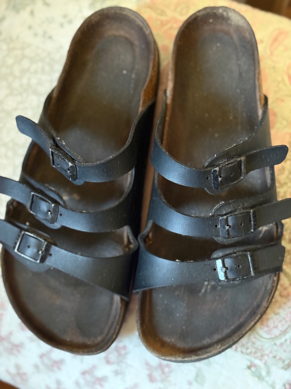 Birkenstock Florida Triple Strap Black Leather Sandals Women EU 38 US 7