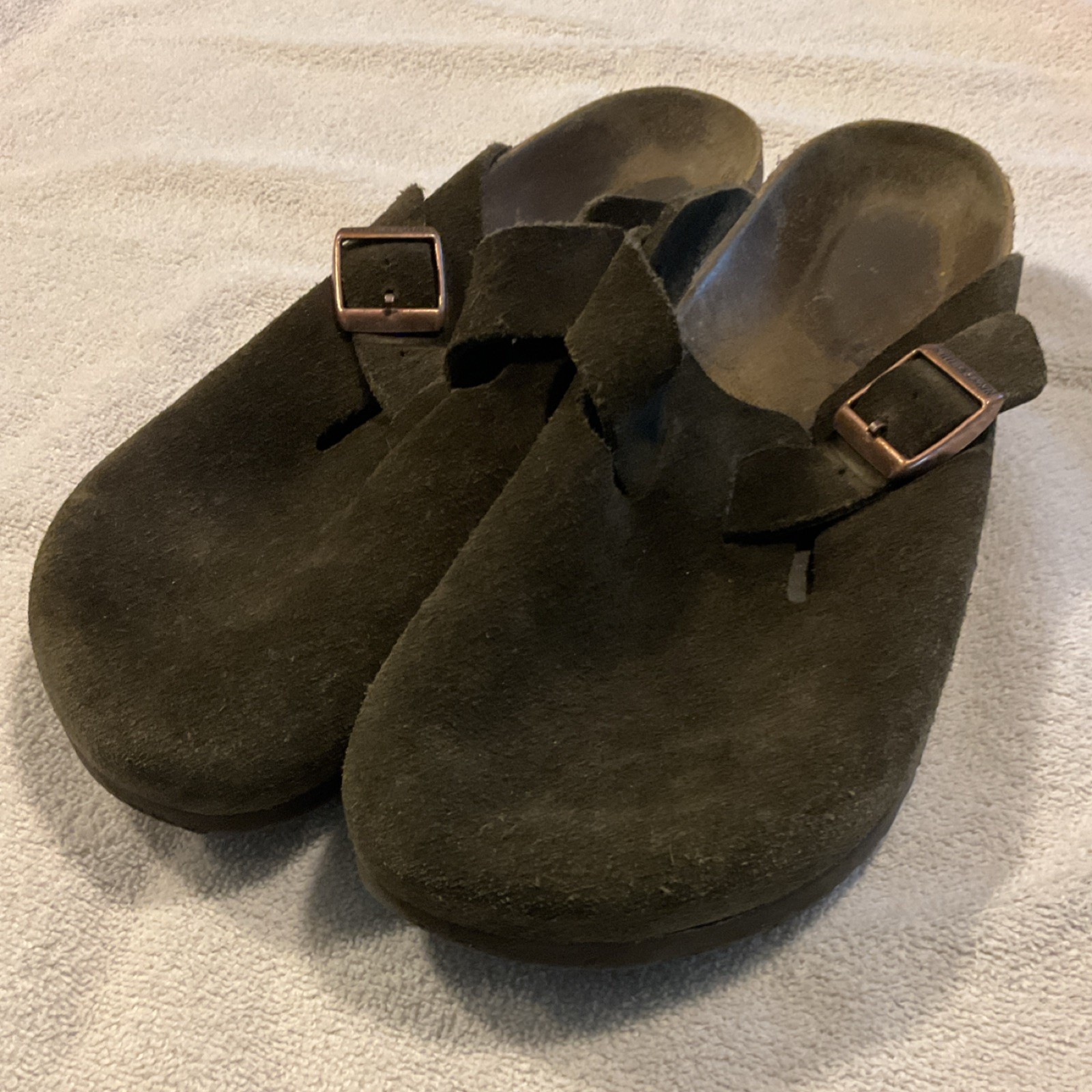 Birkenstock Boston Men’s Brown Suede Slip-On Sandals with Buckle