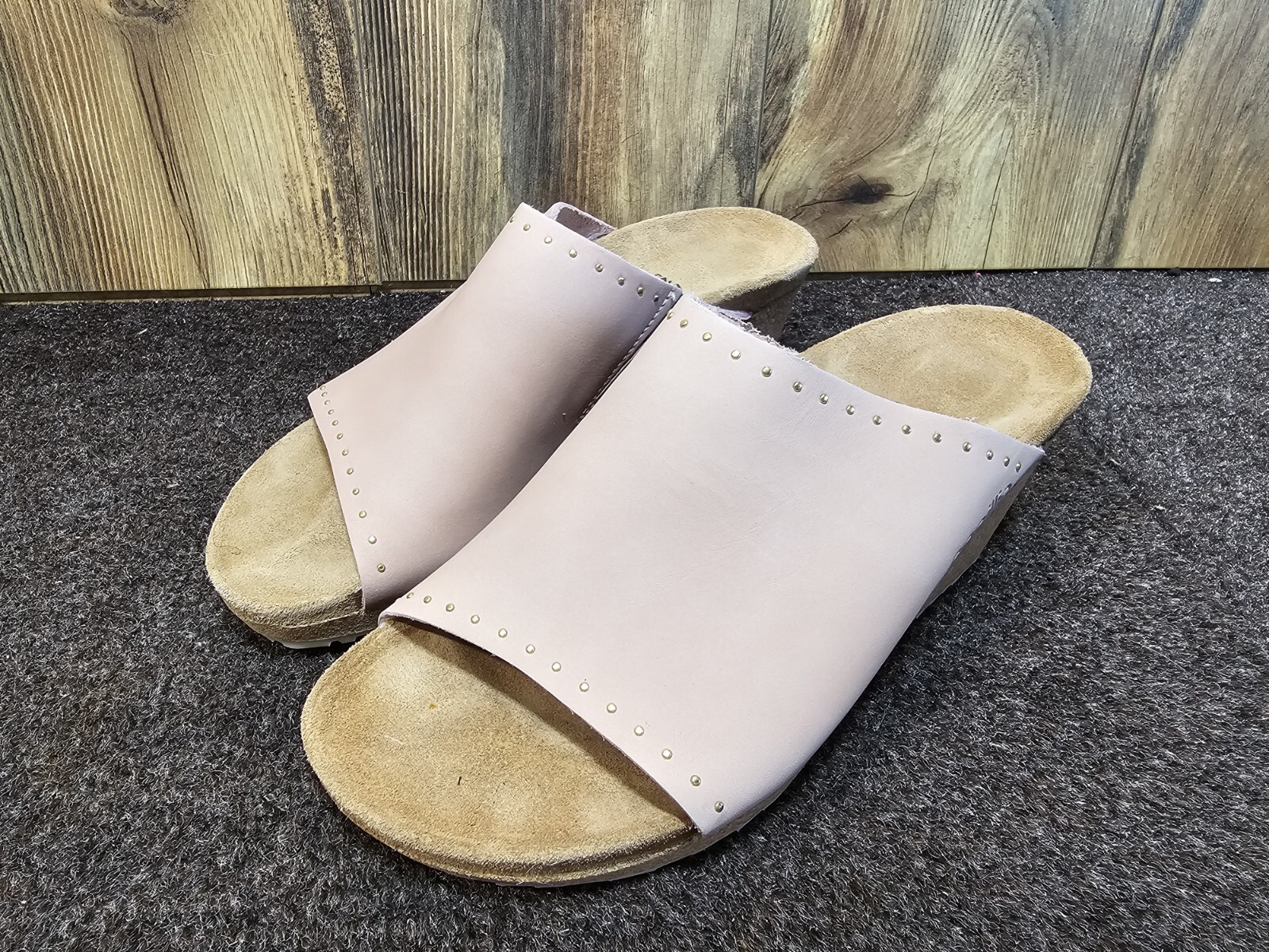 Birkenstock Papillio Namica Rivets Leather Wedge Sandals Size 9 Pink