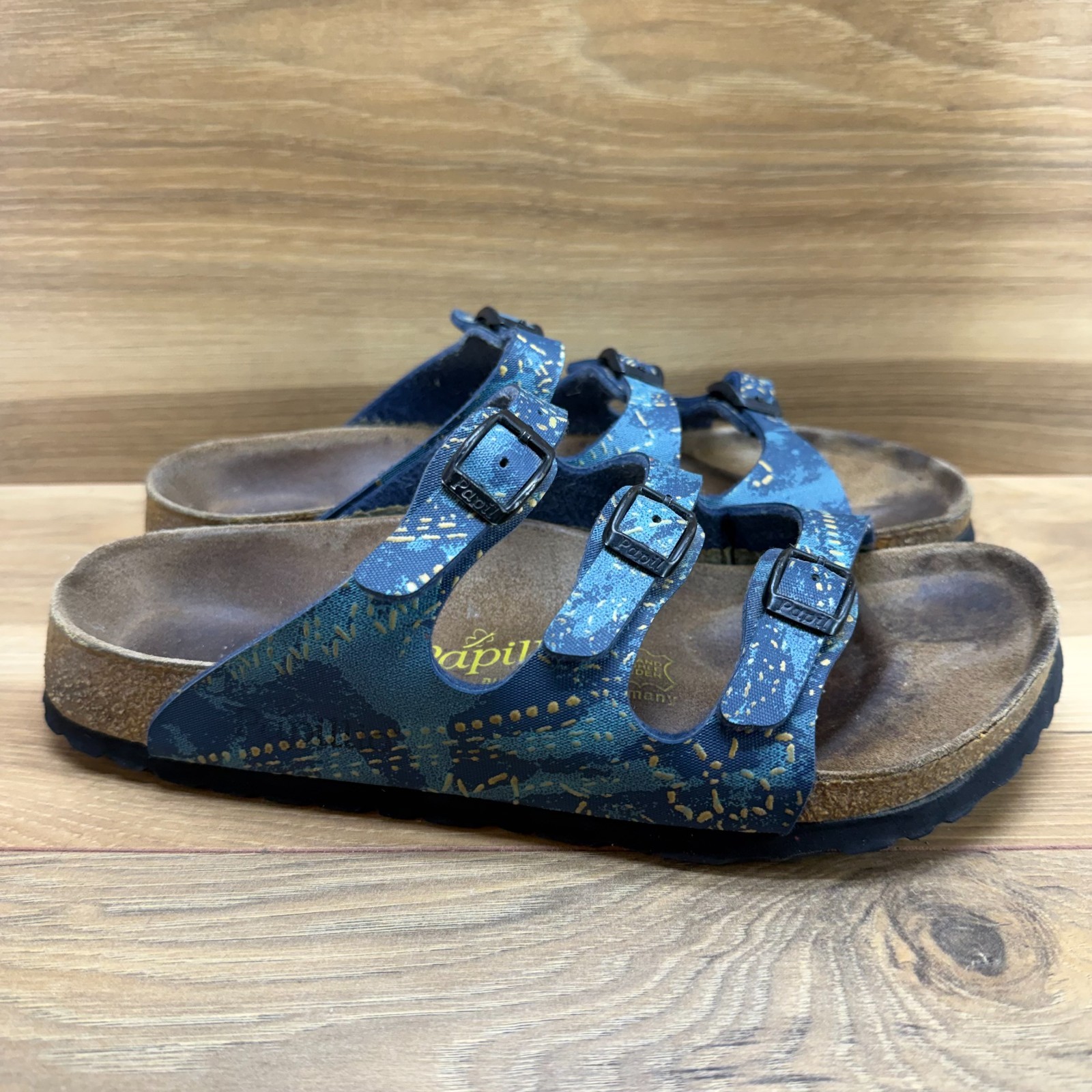 Papillio By Birkenstock Florida Three Strap Womens 7 N EU 38 Blue Green Sandals