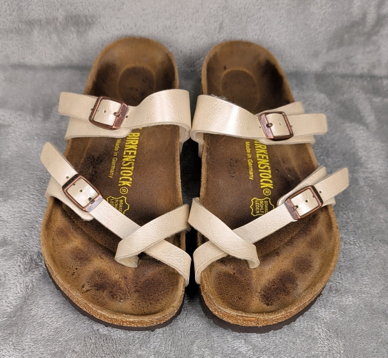 Birkenstock Mayari Birko-Flor Sandal Pearl White Size 37 Regular Womens 6 US EUC