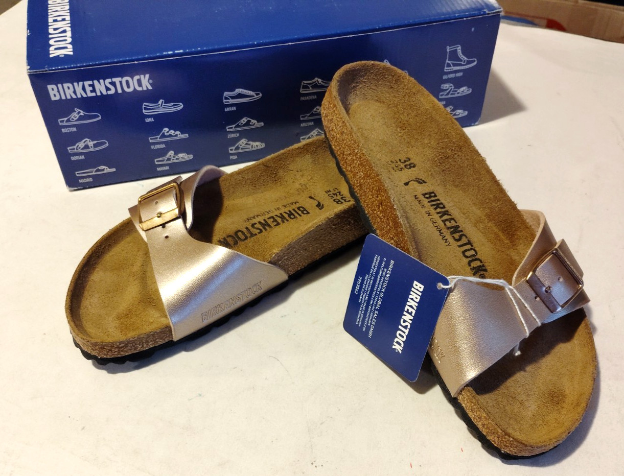 NEW Birkenstock MADRID Leather insole Copper Upper Slide Sandals Womens Sz 7