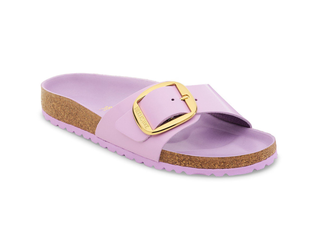 Birkenstock Madrid Big Buckle Leather Patent Medium/Narrow Shine Crocus Color