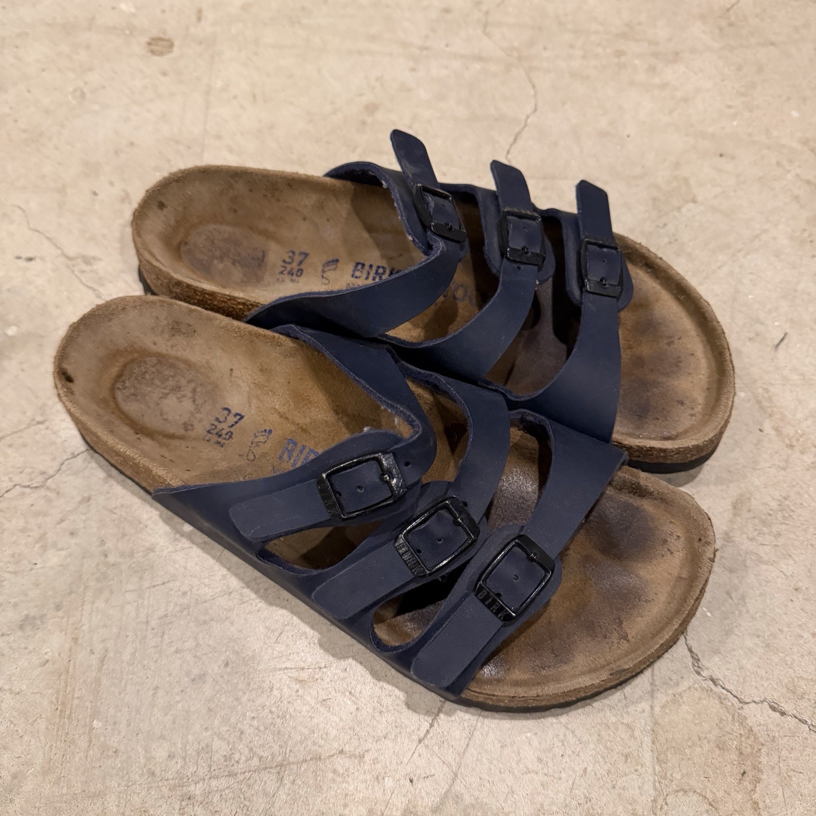 Birkenstock Florida 3 Strap Sandals Womens Size 37 US Size 6 Navy Blue