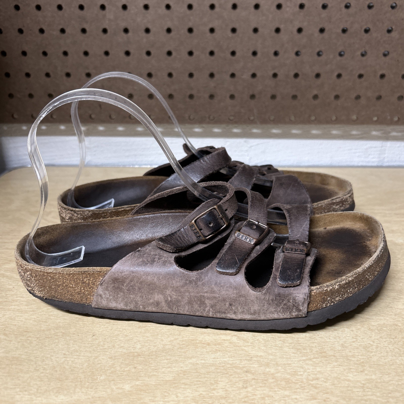 Birkenstock Florida Sandals Womens Size 9 40 Brown Leather Triple Strap Slides