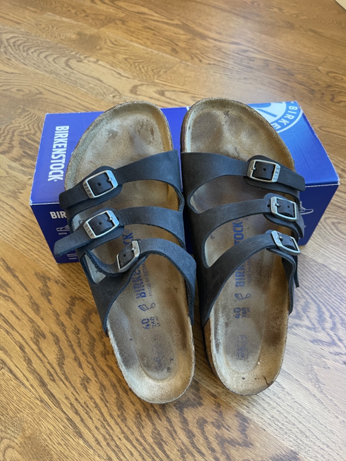 Birkenstock Florida BS soft foot bed Black Oiled leather sandals 40 – W9/M7