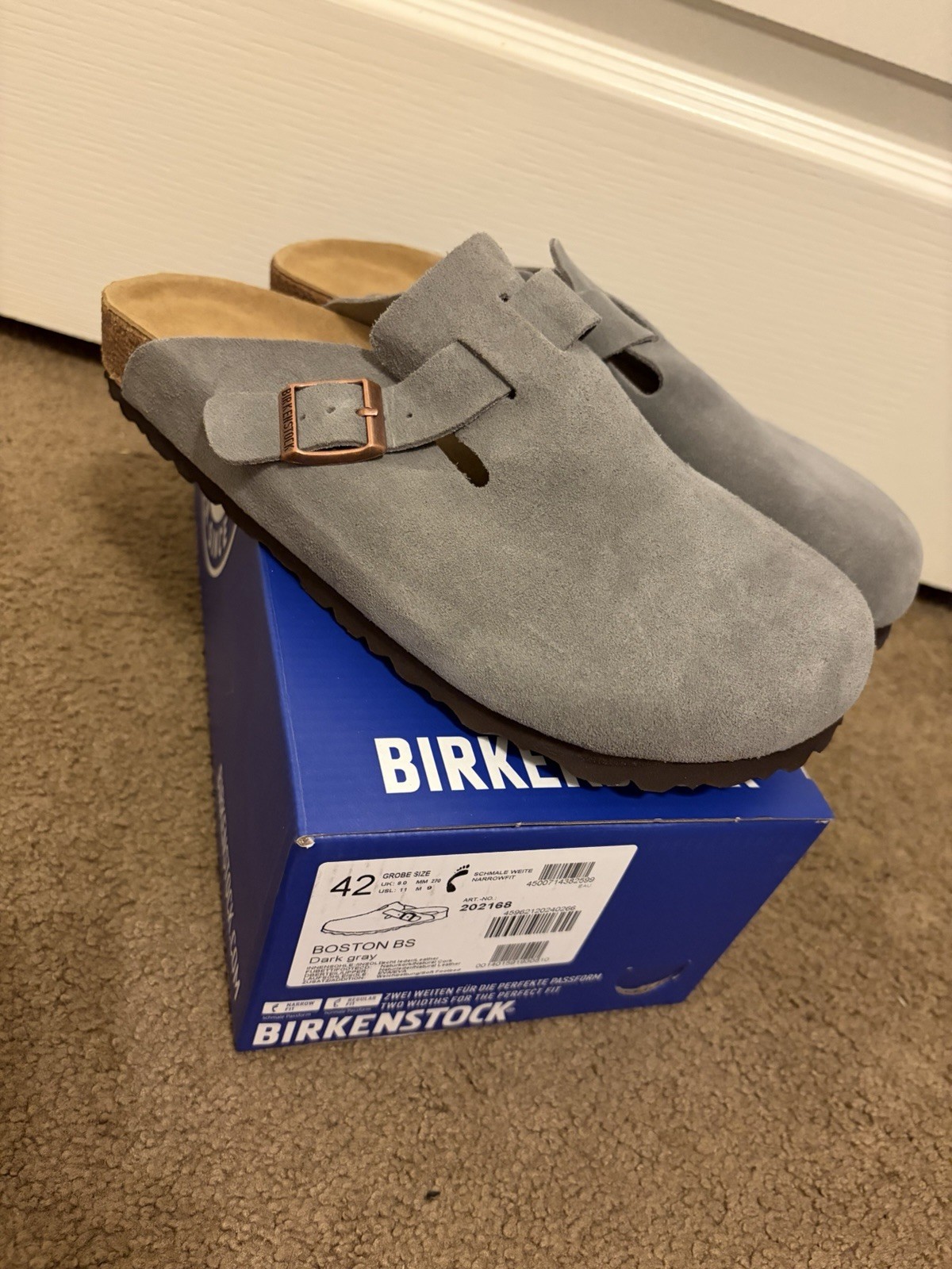 Birkenstock Boston BS Suede Dark Gray Clogs Men’s US 9 EU 42 Buckle