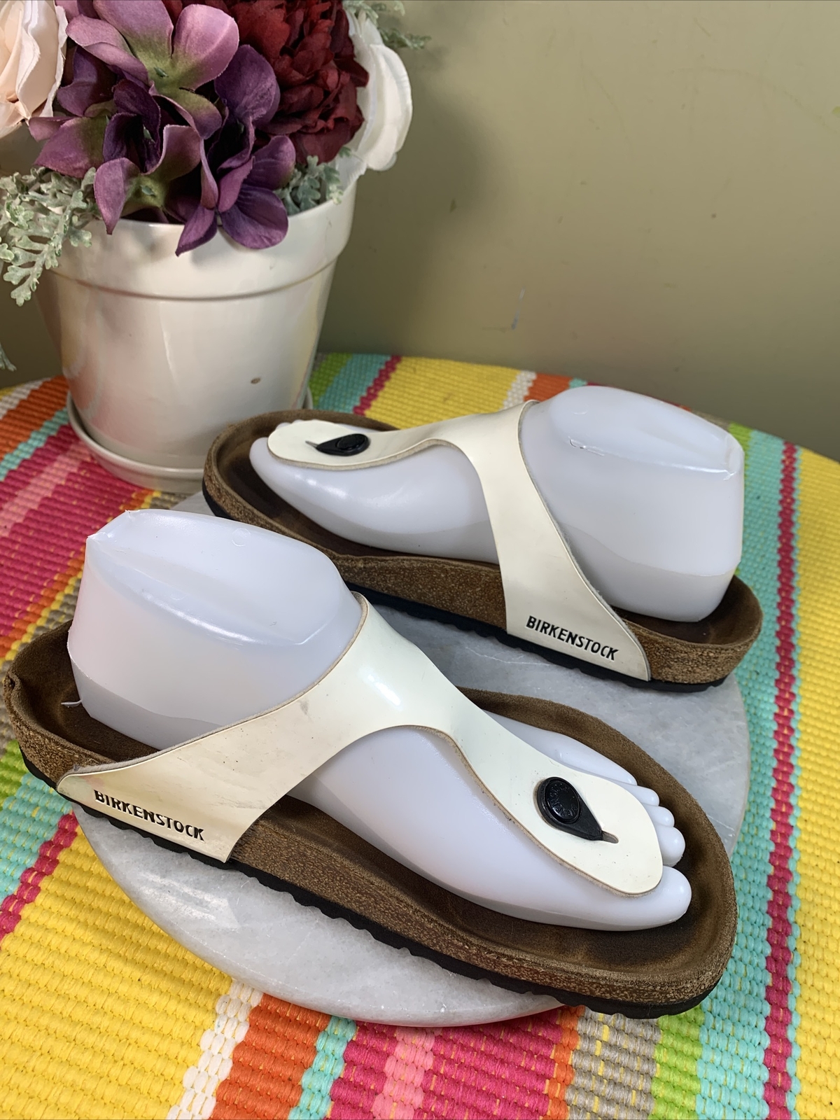 Birkenstock Gizeh Buckle Strap Slide White Synthetic Sandals Women Size 39 L8 M6
