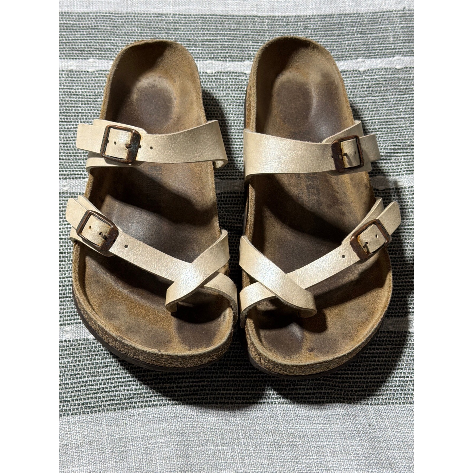 Birkenstock Gizeh Cream Leather Toe Post Sandals Women’s Size 36