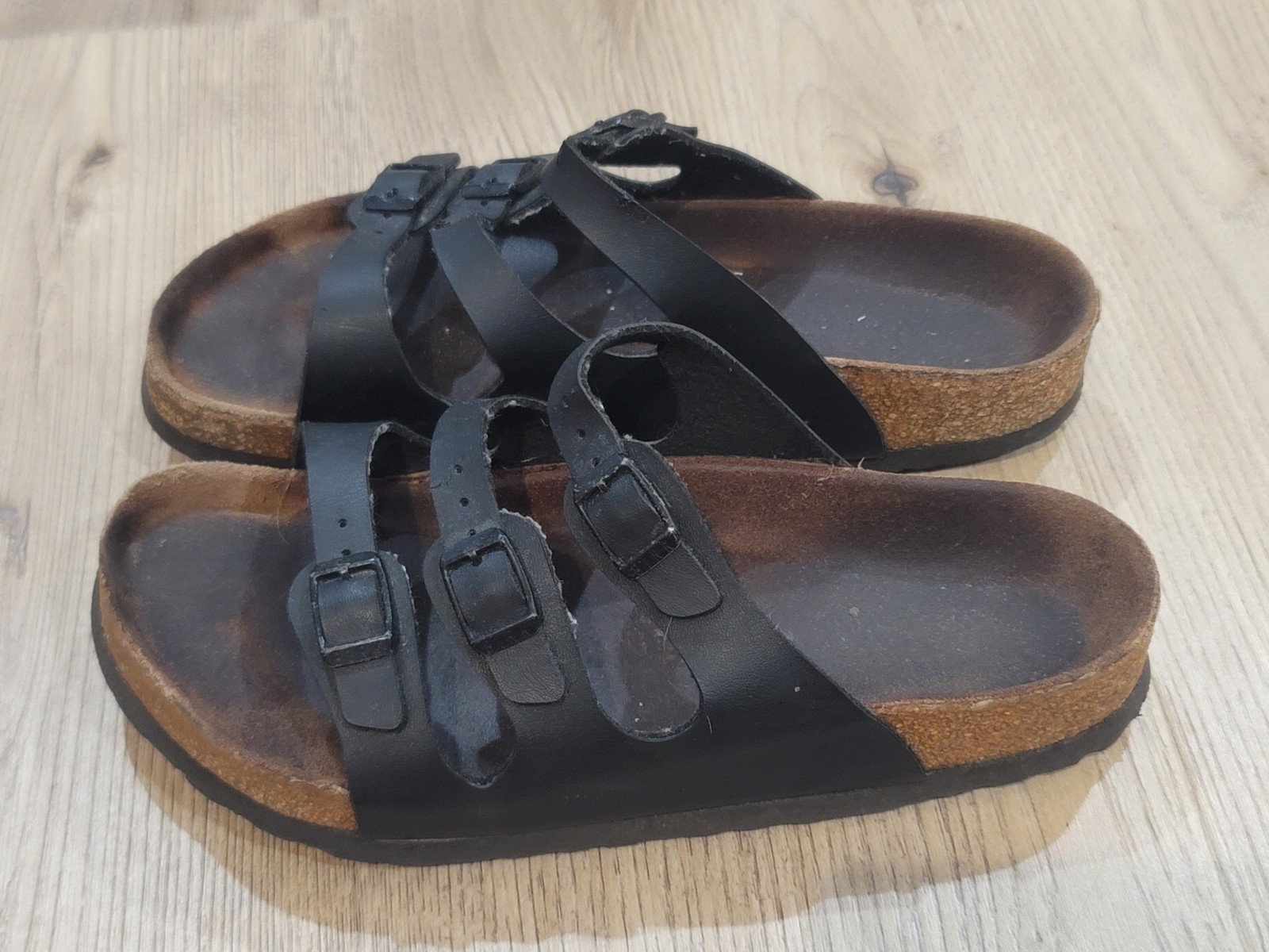 Birkenstock Florida Footbed Sandals Womens Size 38 Black 3 Straps Buckles READ!!