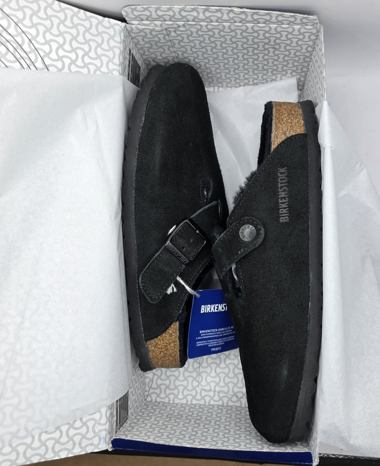 Birkenstock Boston Shearling Leather Suede Black Color Narrow
