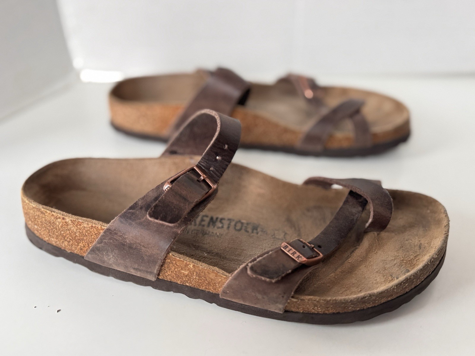 Birkenstock Mayari Brown Leather Loop Slip On Sandals Shoes Women’s Size 40