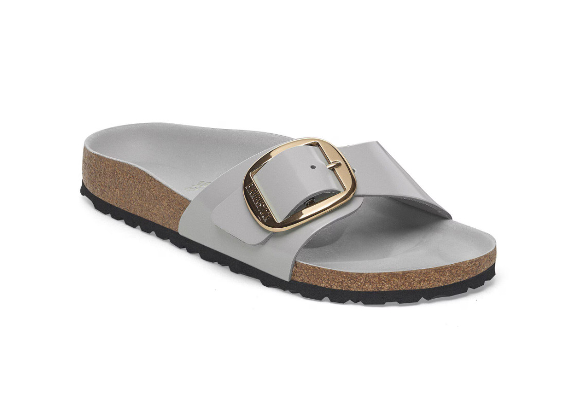 Birkenstock Madrid Big Buckle Leather Patent Medium/Narrow Shine Stone Coin NIB