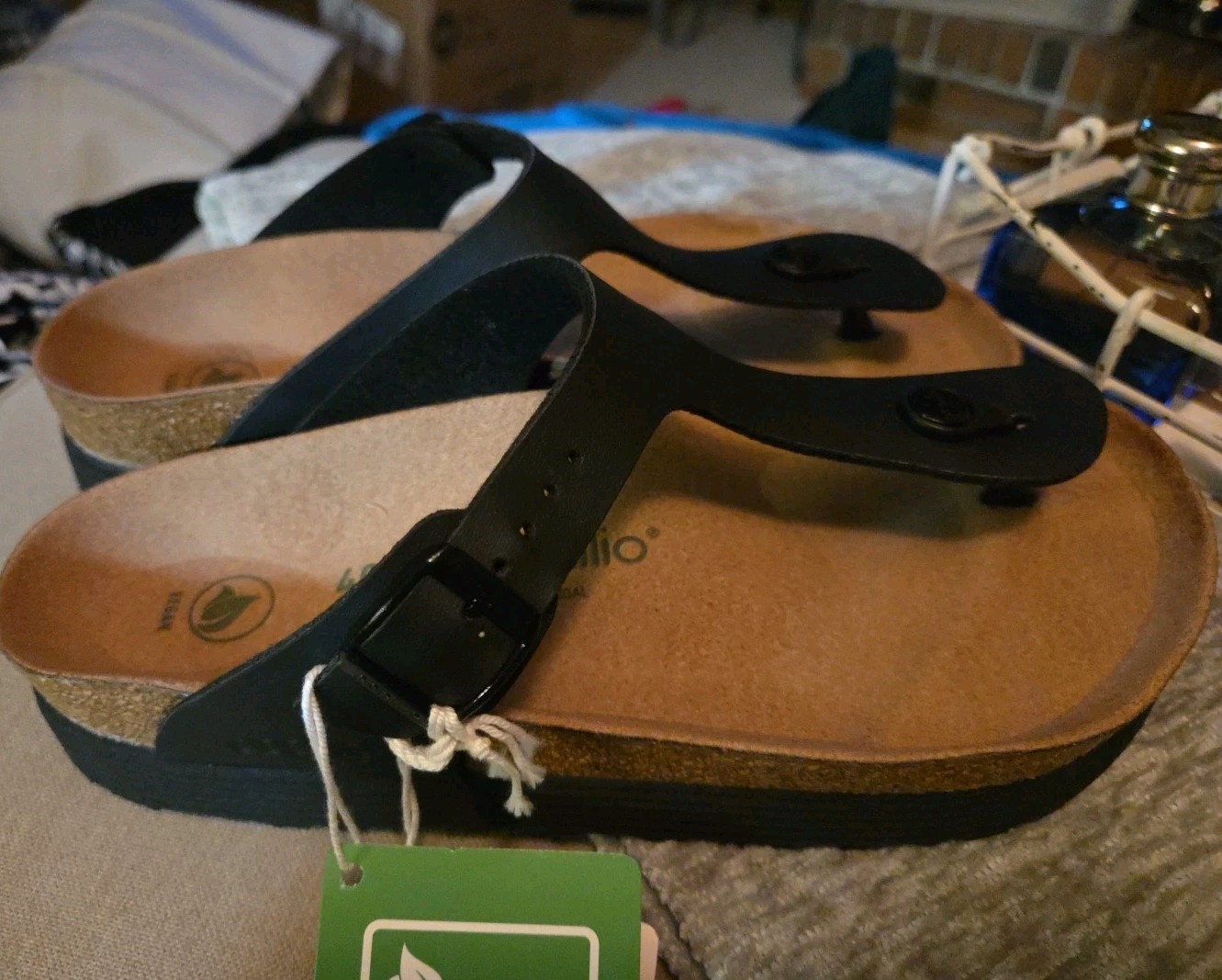 NEW Birkenstock Papillio Black Gizeh Platform Vegan Birko-Flor Sandals SZ 40-9