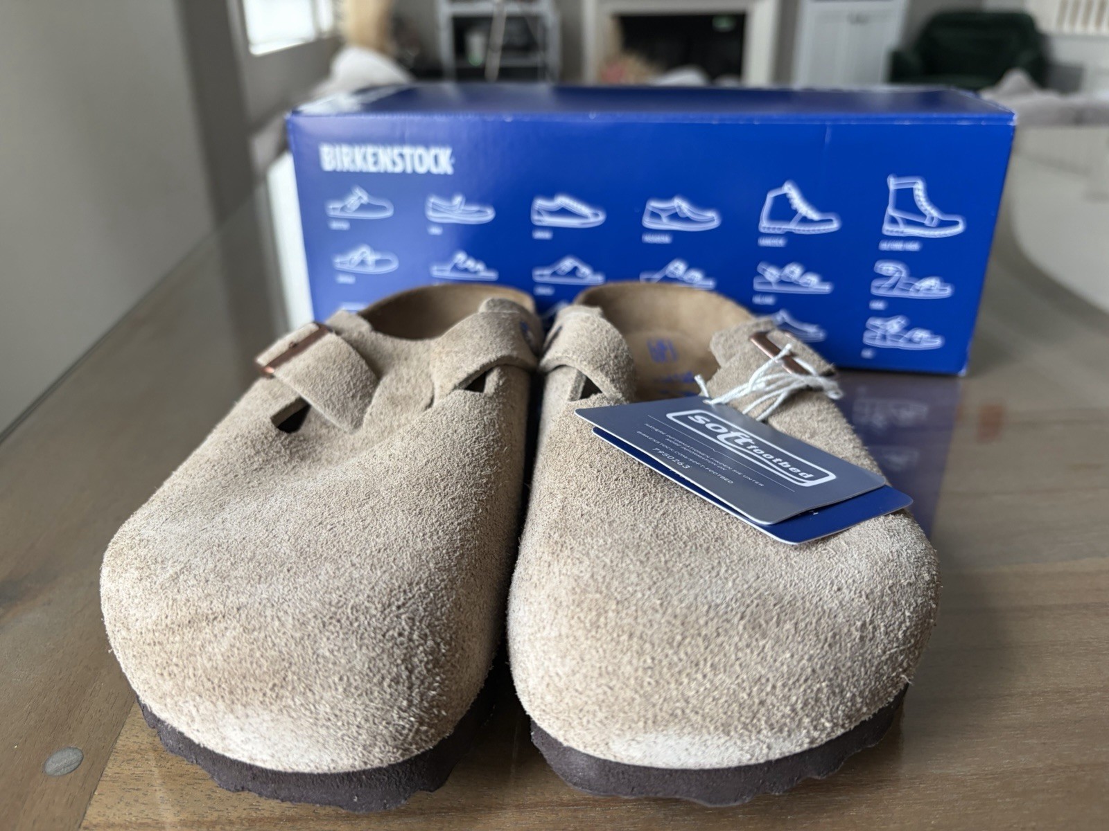 Birkenstock Boston Bs Leather Suede Soft Footbed Taupe US women Size 8