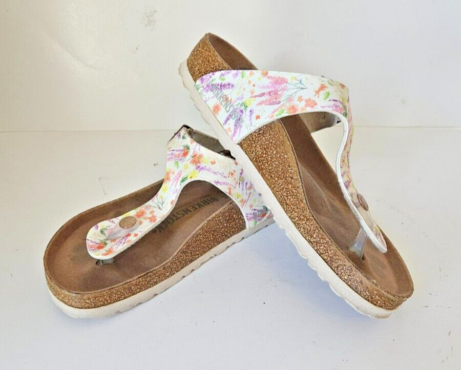 Birkenstock Gizeh Vegan Thong Sandals Summer Floral Rose White Size 37 Women