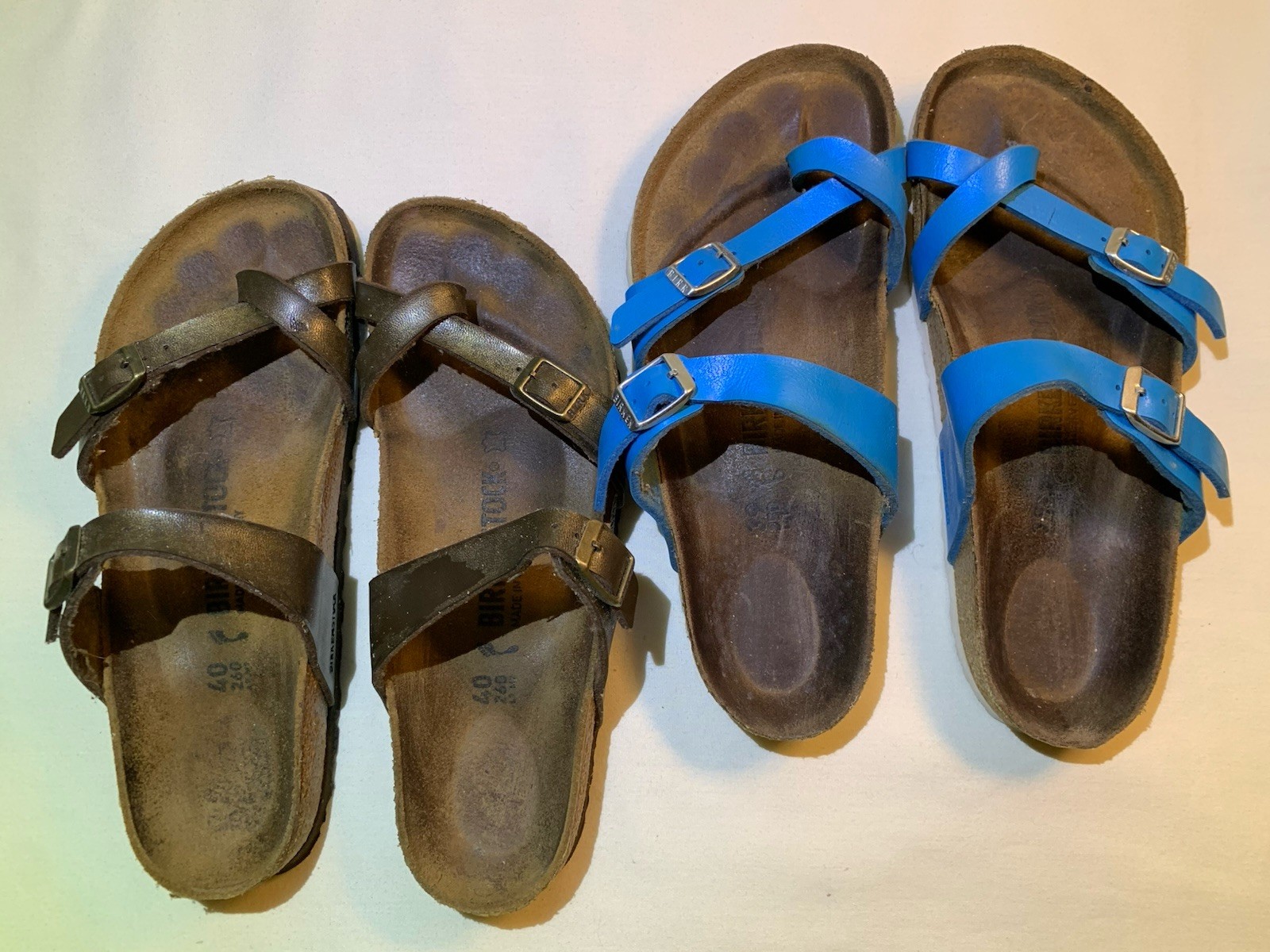 TWO Birkenstock Mayari Leather Sandals Flats Turquoise US 8 (39) Brown US 9 (40)