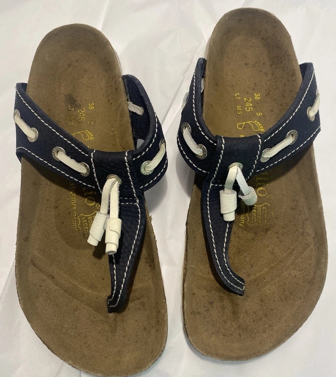 Birkenstock Papillio Leather Nautical Thong Slide Comfort Sandals Sz L 7