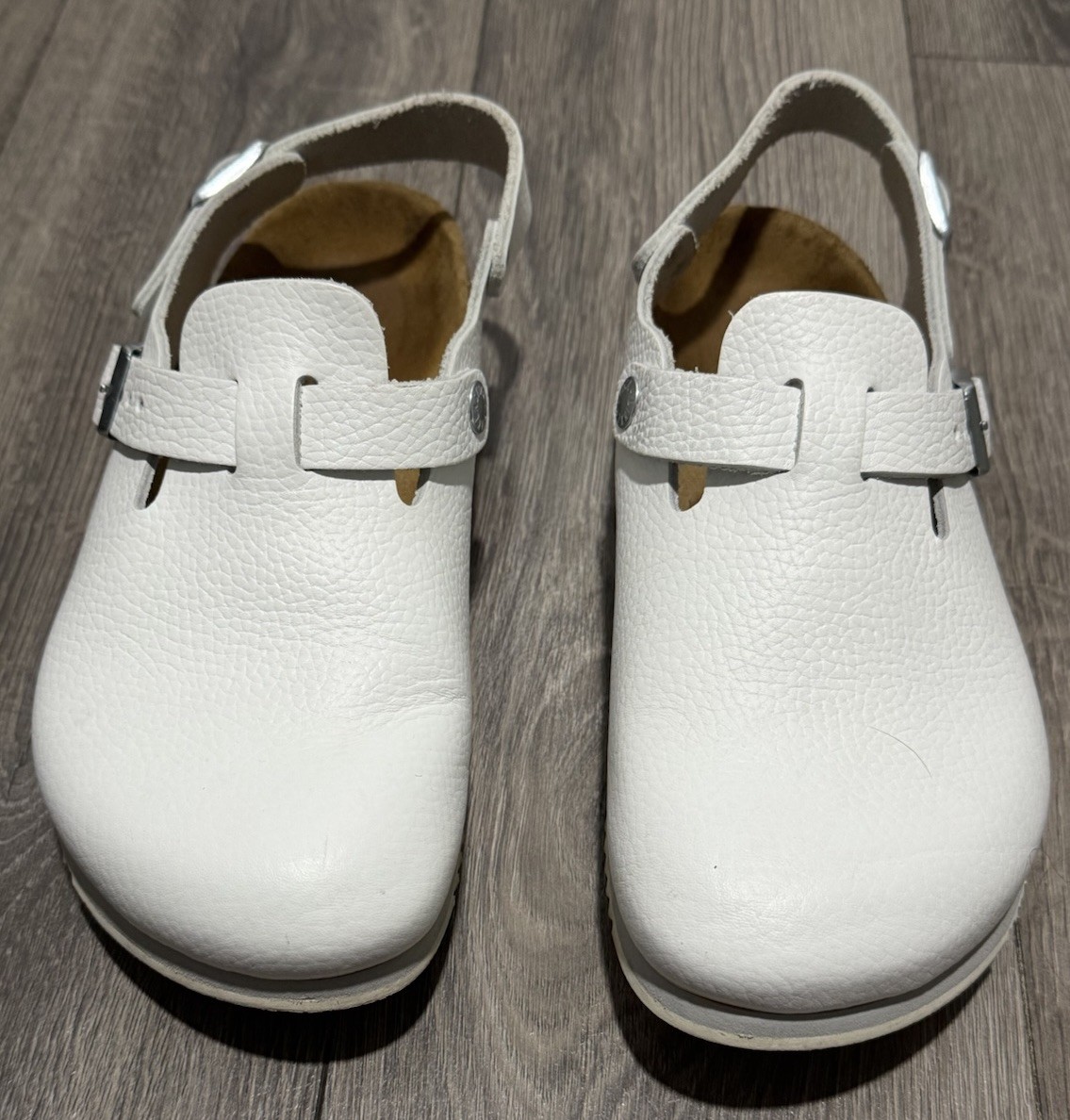Birkenstock Boston Super Grip White Natural Leather Reg 39 US Ladies 8 Mens 6