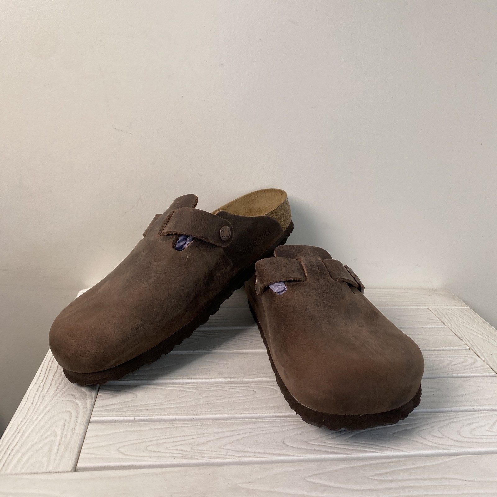 Birkenstock Boston BS Unisex Mens 6 Womens 8 Brown Oiled Leather Slip On Clogs