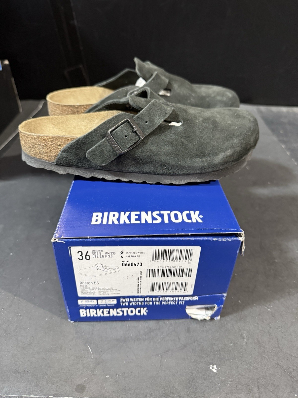 Birkenstock Boston BS Black Suede Soft Leather Size 5L 3M Size 36