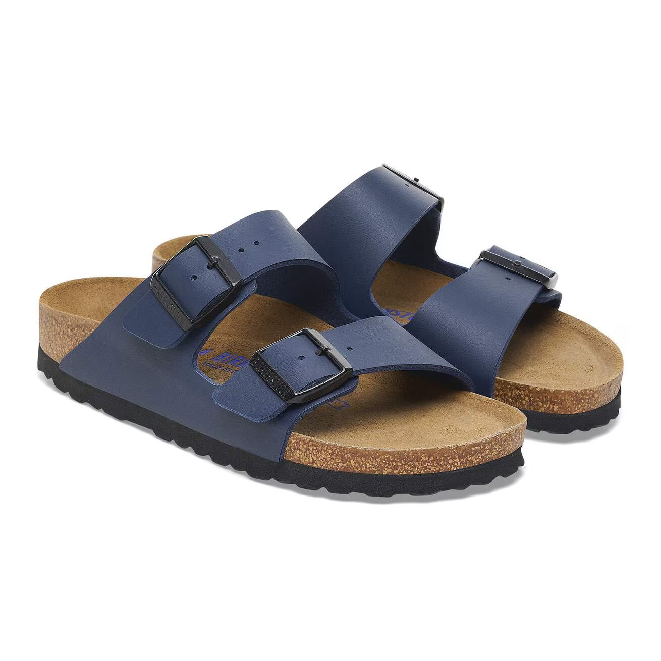 Birkenstock Arizona Birko-Flor Leather Soft Footbed Unisex Sandals-Black/Blue