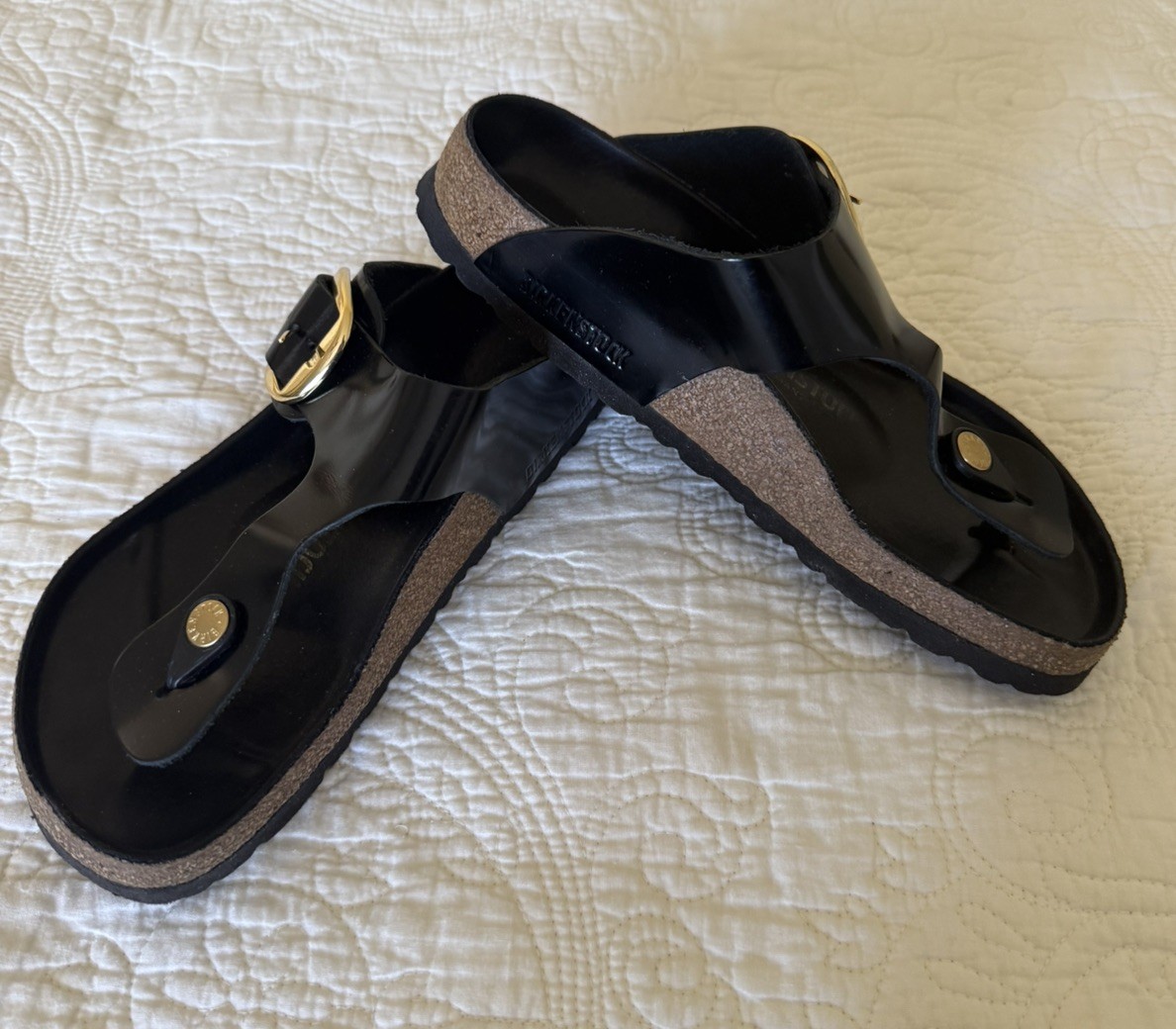 Birkenstock New w/ Box Gizeh Big Buckle High Shine Black Leather Patent 37 W7