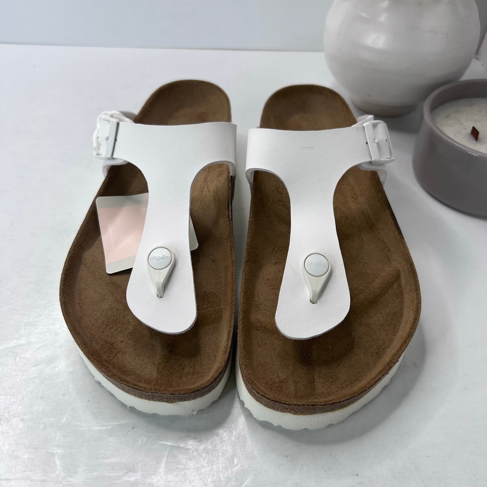 Papillio by Birkenstock Gizeh Pap Birko Flor Sandal White Women 10 NWB Regular