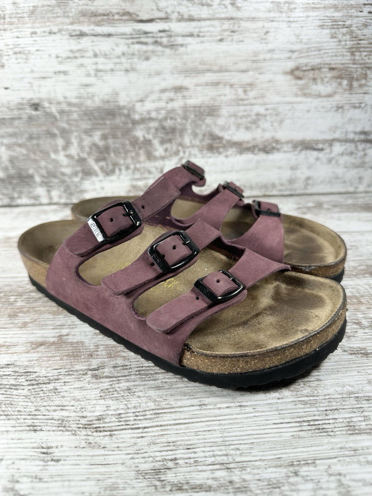 Women’s Birkenstock Florida Faded Purple Leather Strappy Sandals Sz EUR 36/US 5