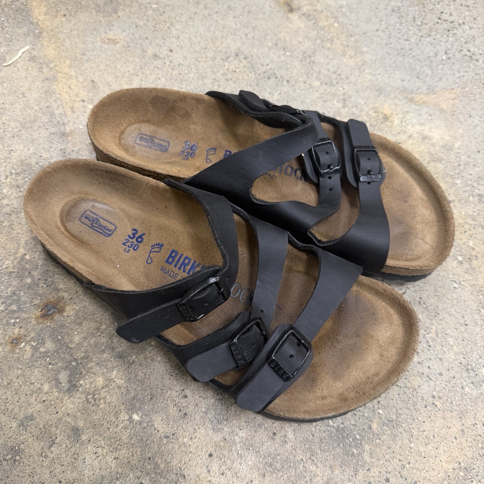 Birkenstock Florida Soft Footbed Sandals Black 3 Strap Womens Size 5 EU 36