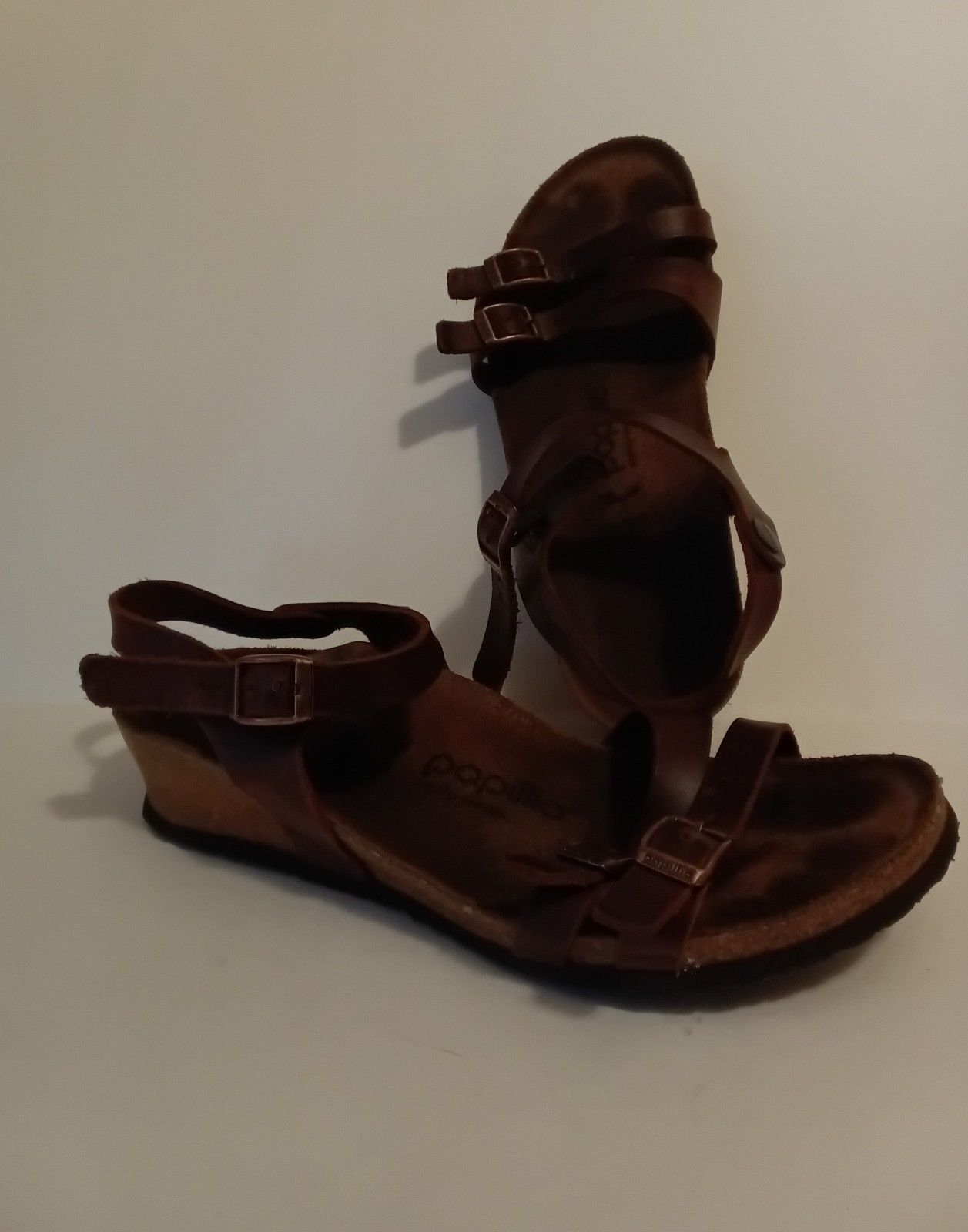 Birkenstock Papillio 37 US 6 Lana Leather Wedge Sandal Brown Adjustable Straps