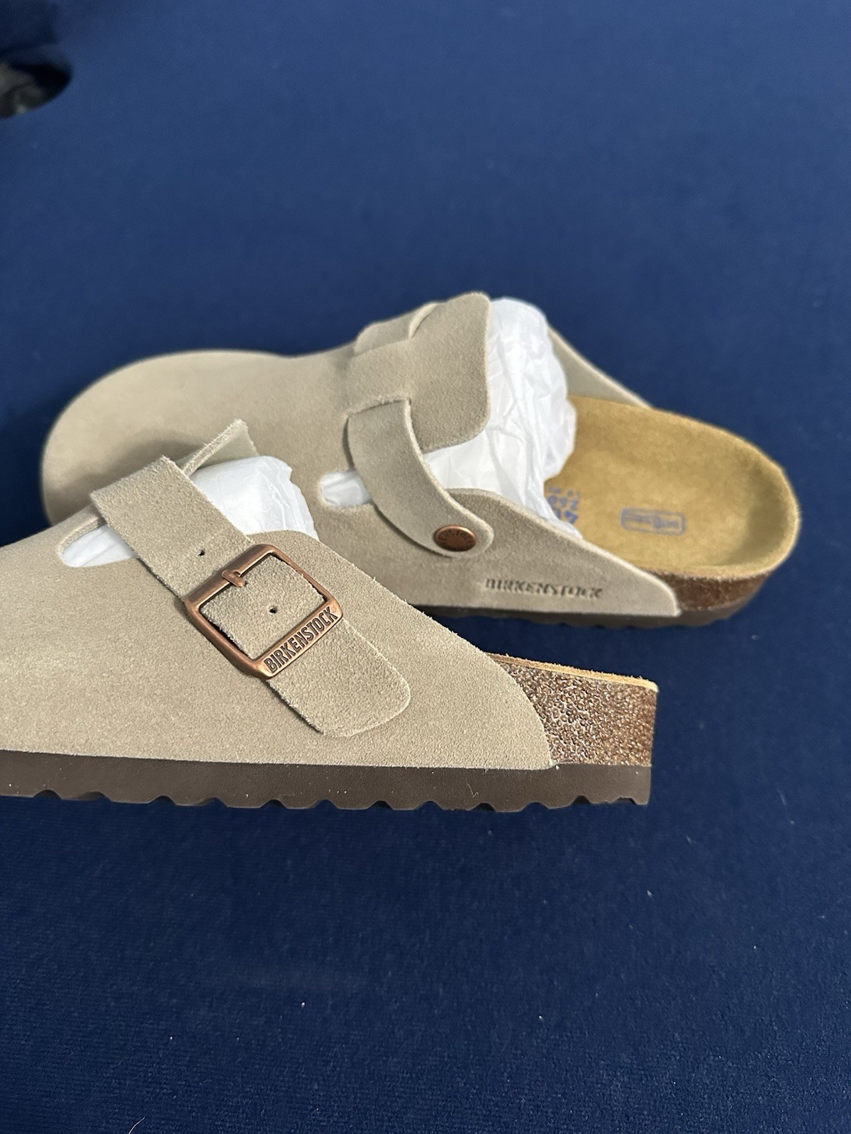 Birkenstock Boston Taupe Suede Leather Soft Footbed Unisex Clog Shoes