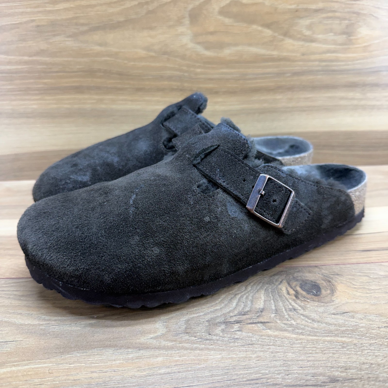 Birkenstock Boston Clogs Fur Lined Mens 10 EU 43 Dark Brown Suede Slip On