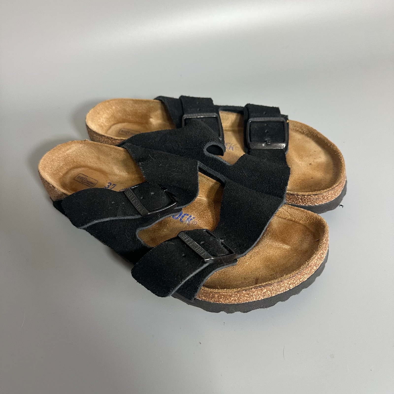 Birkenstock Arizona Black Classic Suede Soft Footbed Sandals Women’s Shoes 6-6.5