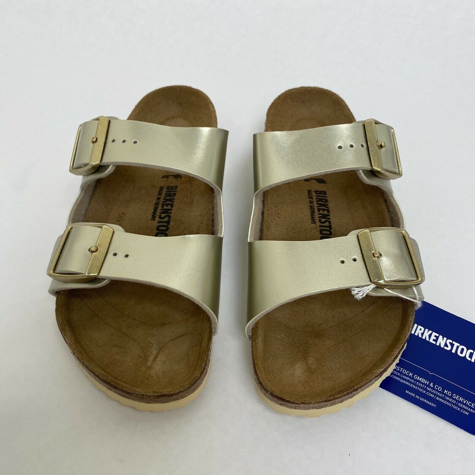 New w/o Box Birkenstock Arizona Kids Metallic Gold Birko Flor Narrow-Select Size