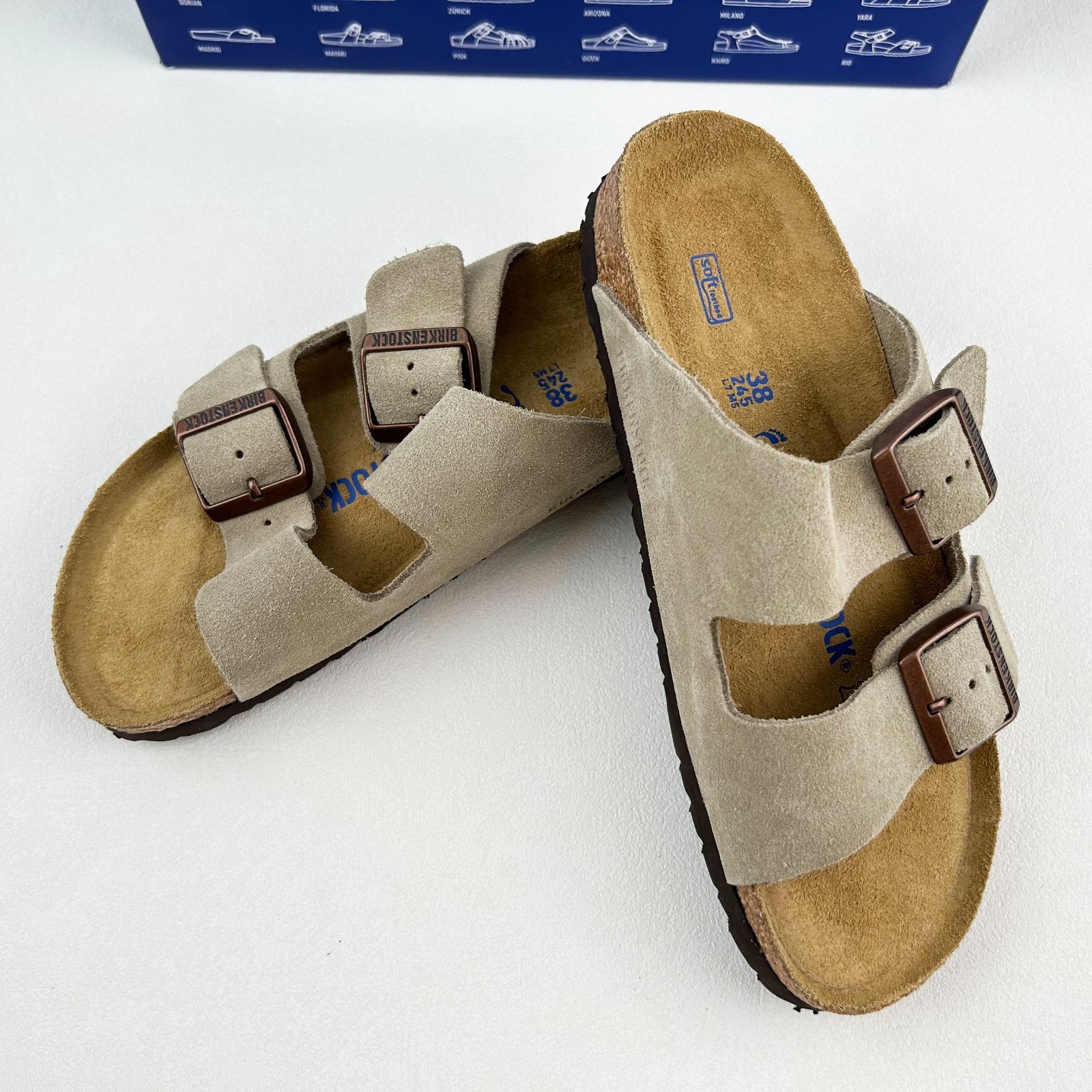 Birkenstock Arizona Suede Soft Footbed Leather Taupe Sandals Men and Women Shoes