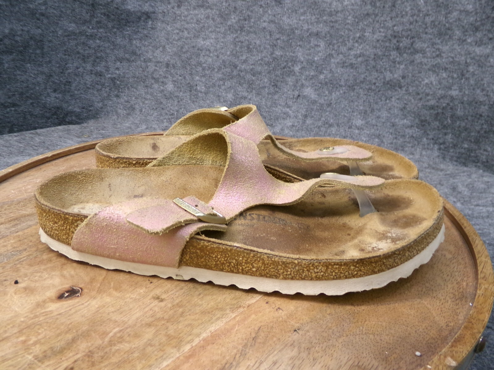 Birkenstock Gizeh Washed Metallic Pink Leather Thong Sandals Size 41 US 10 Reg.
