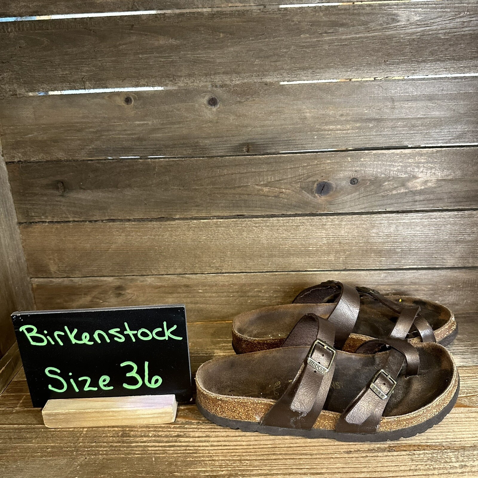 Womens Birkenstock Mayari Brown Leather Casual Comfort Slides Sandals Size EU 36