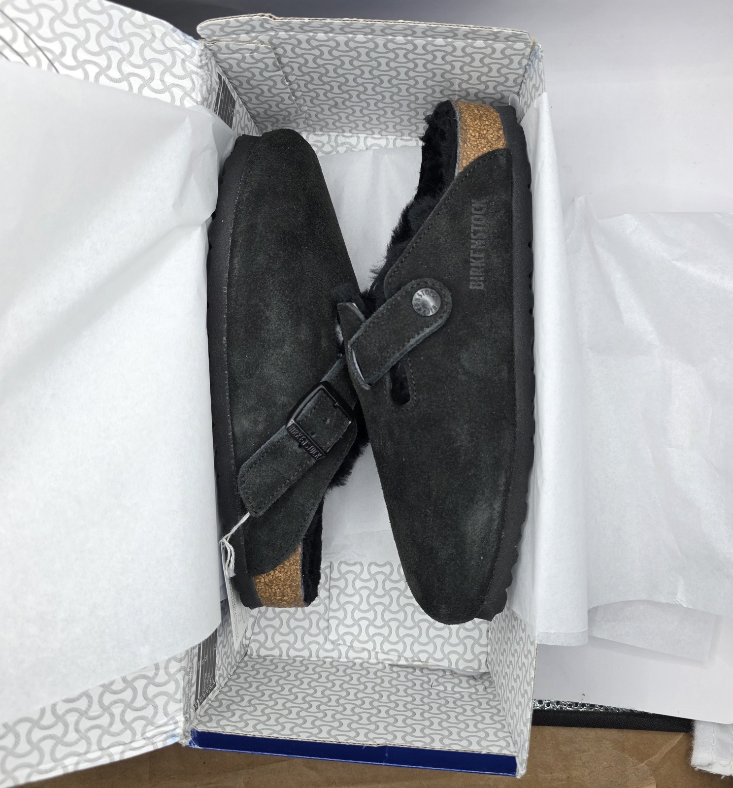 Birkenstock Boston Shearling Suede Leather Black Color Narrow