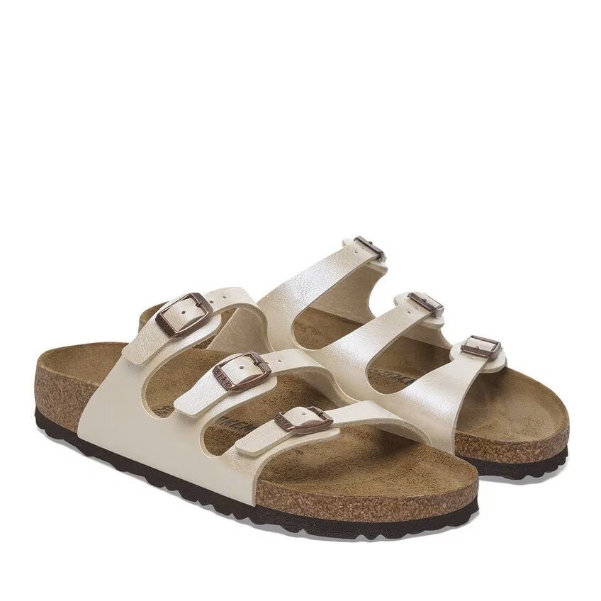 BIRKENSTOCK FLORIDA GRACEFUL PEARL WHITE MEDIUM/NARROW WIDTH SLIDE SANDALS