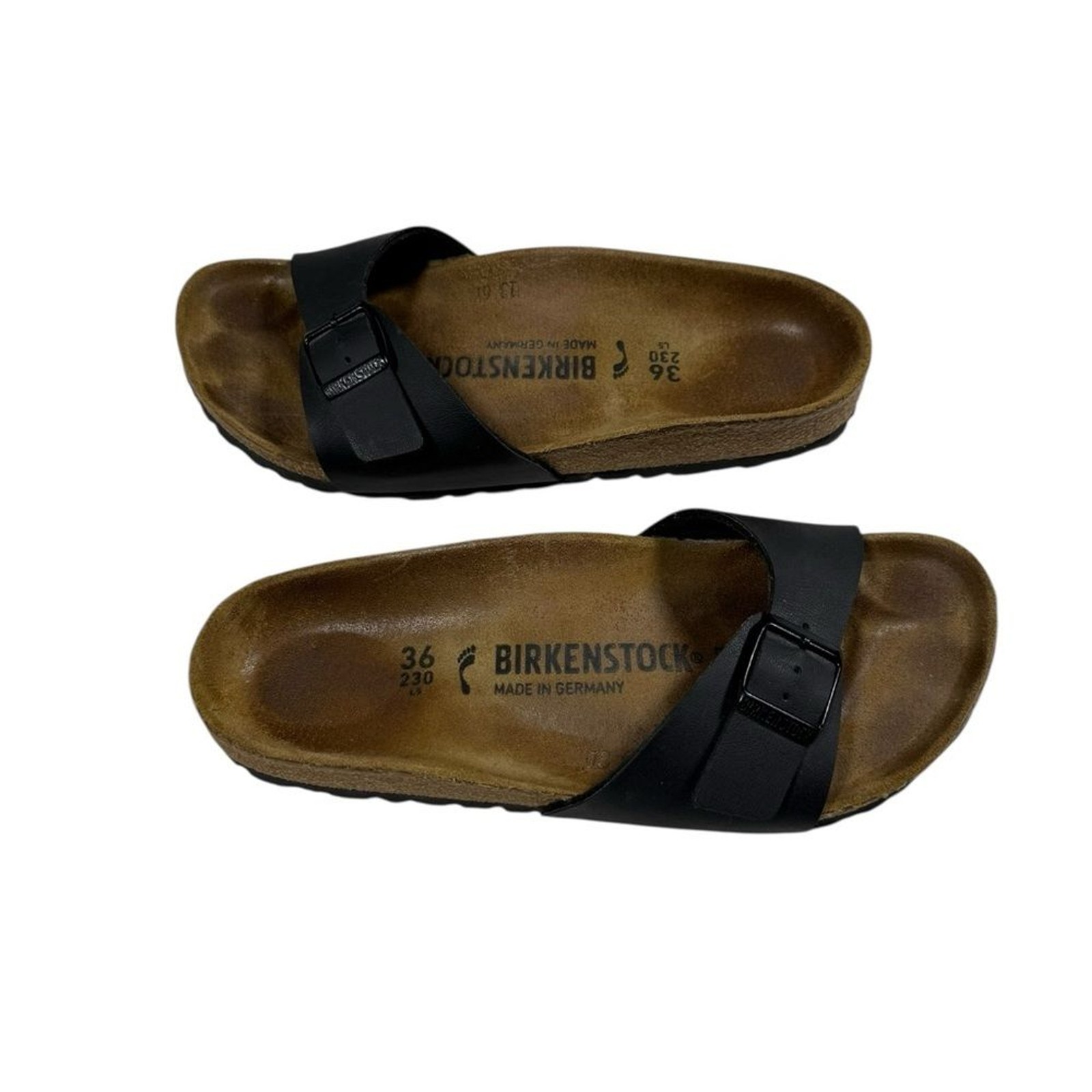 Birkenstock Madrid Black Sandals Women’s Size 5 Single Strap Buckle Cork Footbed