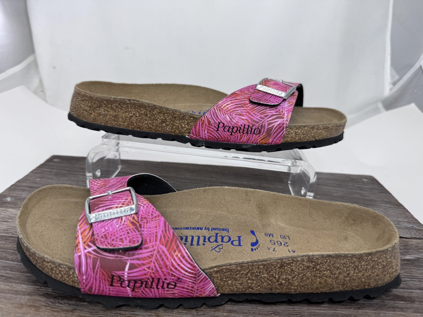 Birkenstock Papillio Madrid Leather Sandals Size 10 Womens Pink Leaf Print New