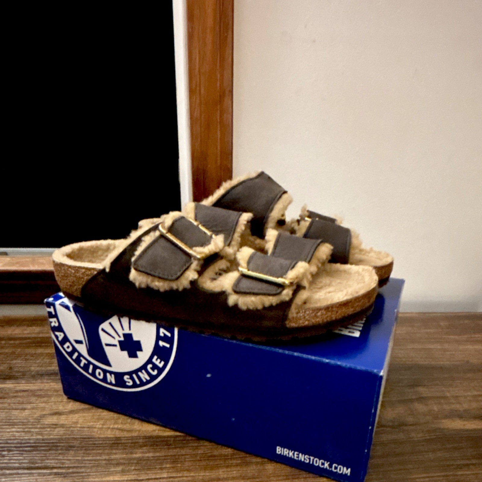 Birkenstock Arizona Bold Shearling Sandals Brown Leather Men’s US 10 EU 43