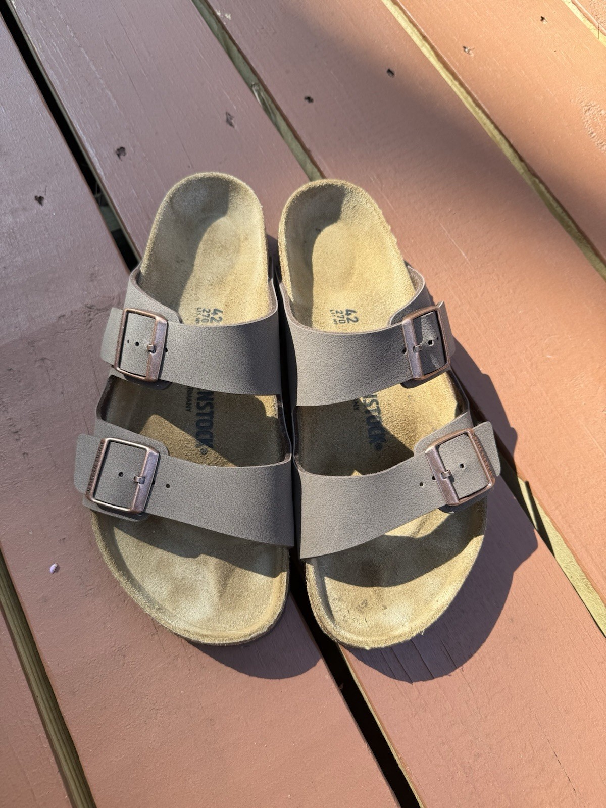 Birkenstock Arizona Taupe Sandals EU 42 US 9 Regular Width Birko-Flor 2 Strap