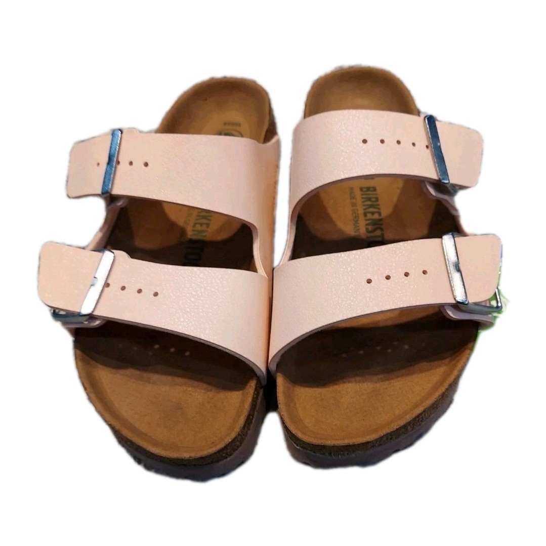 NWT Birkenstock Arizona Lightly Embossed Shiny Light Rose Sandal Size 38