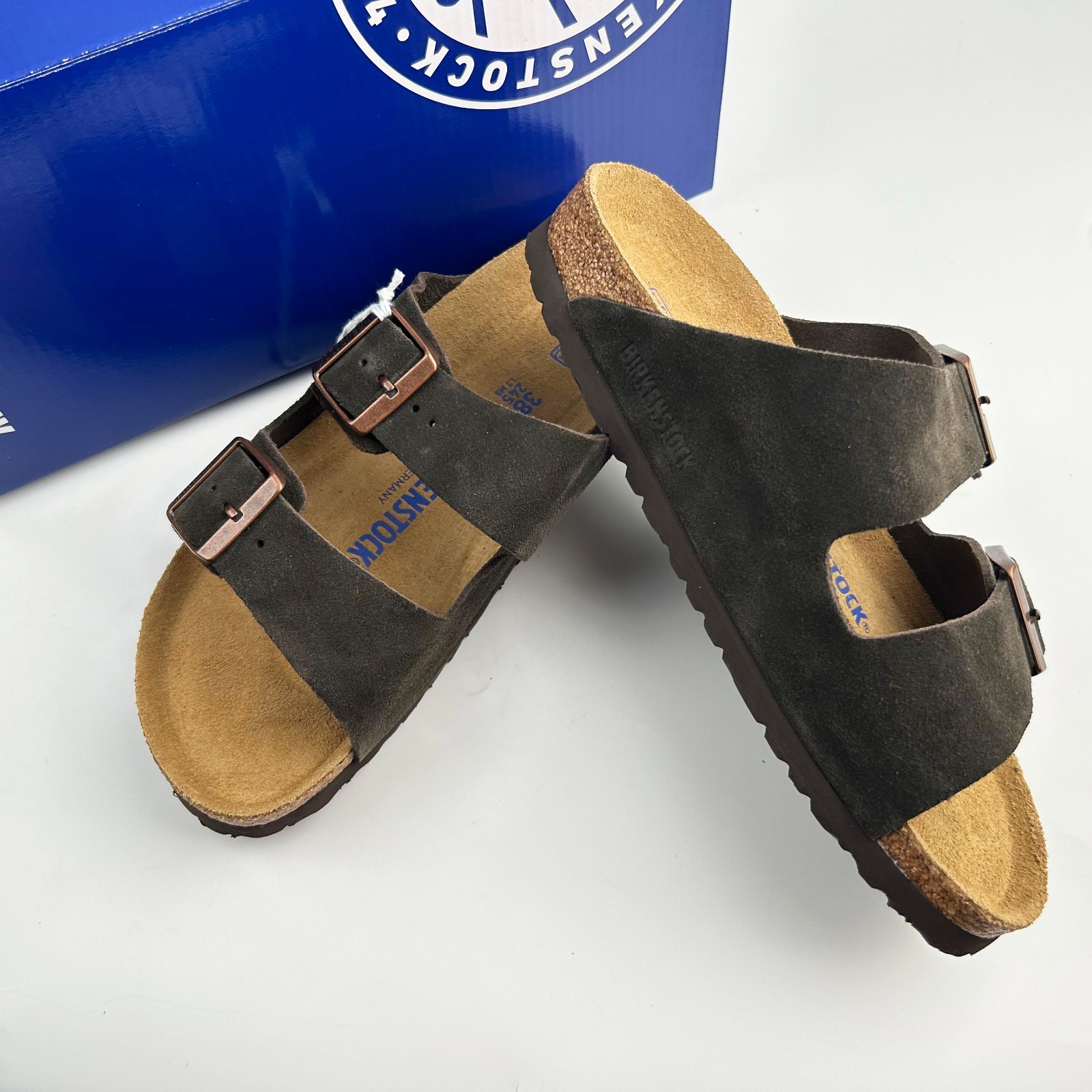 Birkenstock Arizona Suede Soft Footbed Leather Mocha Sandals Men and Women Shoes