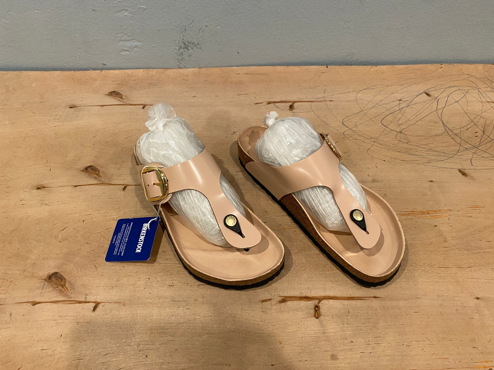 NWT Birkenstock Gizeh Big Buckle Slide , High Shine New Beige , Sz 40 / 9 – 9.5