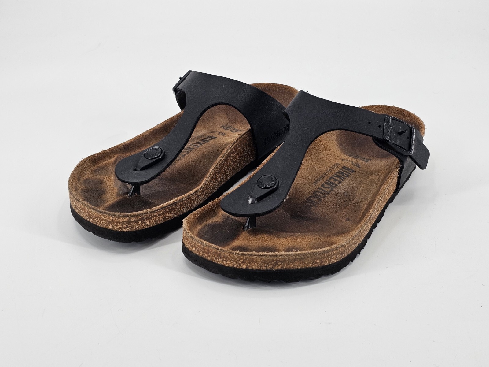 Birkenstock Gizeh Black T-Strap Thong Leather Cork Sandals Size 37/ 240