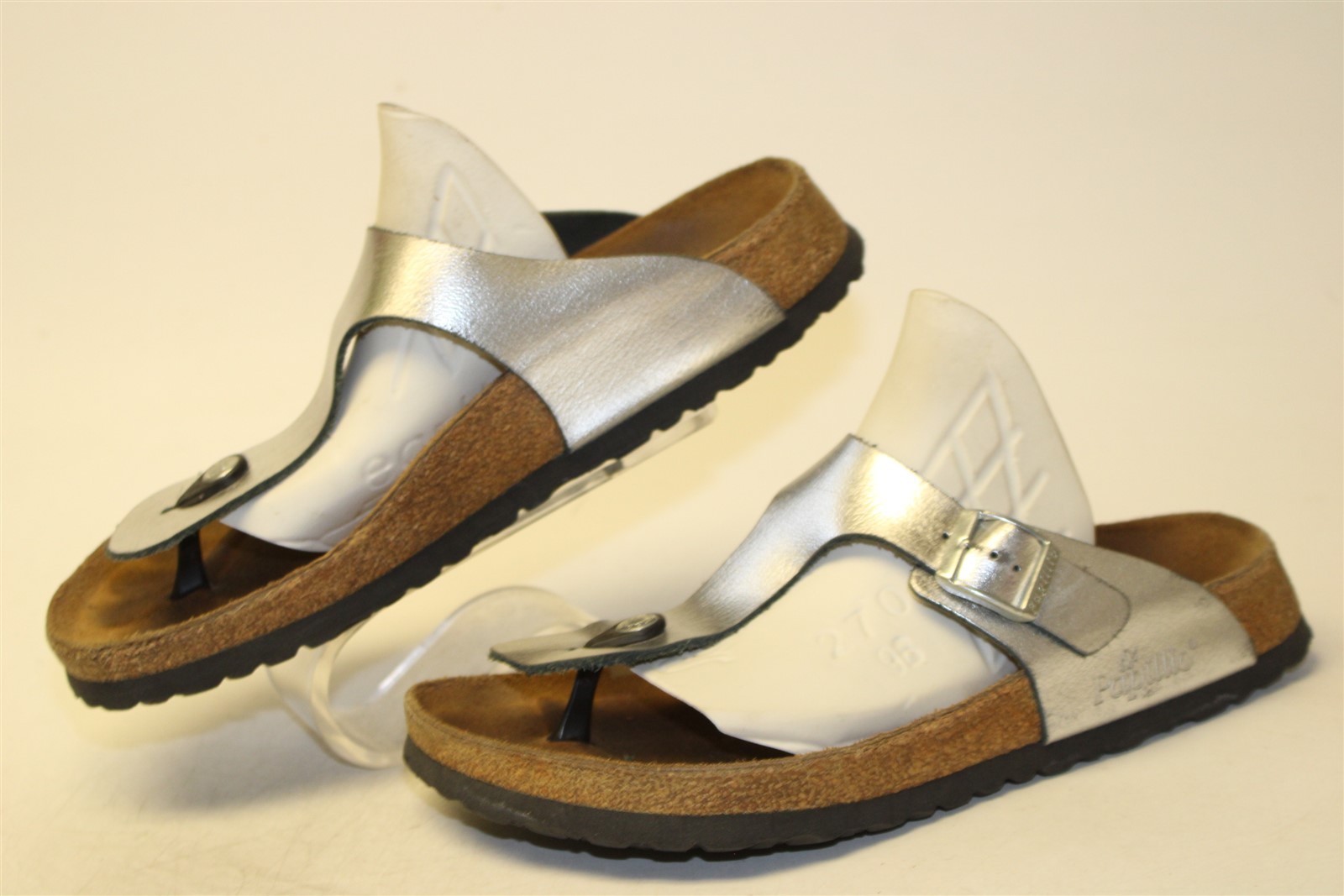 Papillio Birkenstock Gizeh Womenss 10 41 Metallic Silver Leather Sandals Shoes