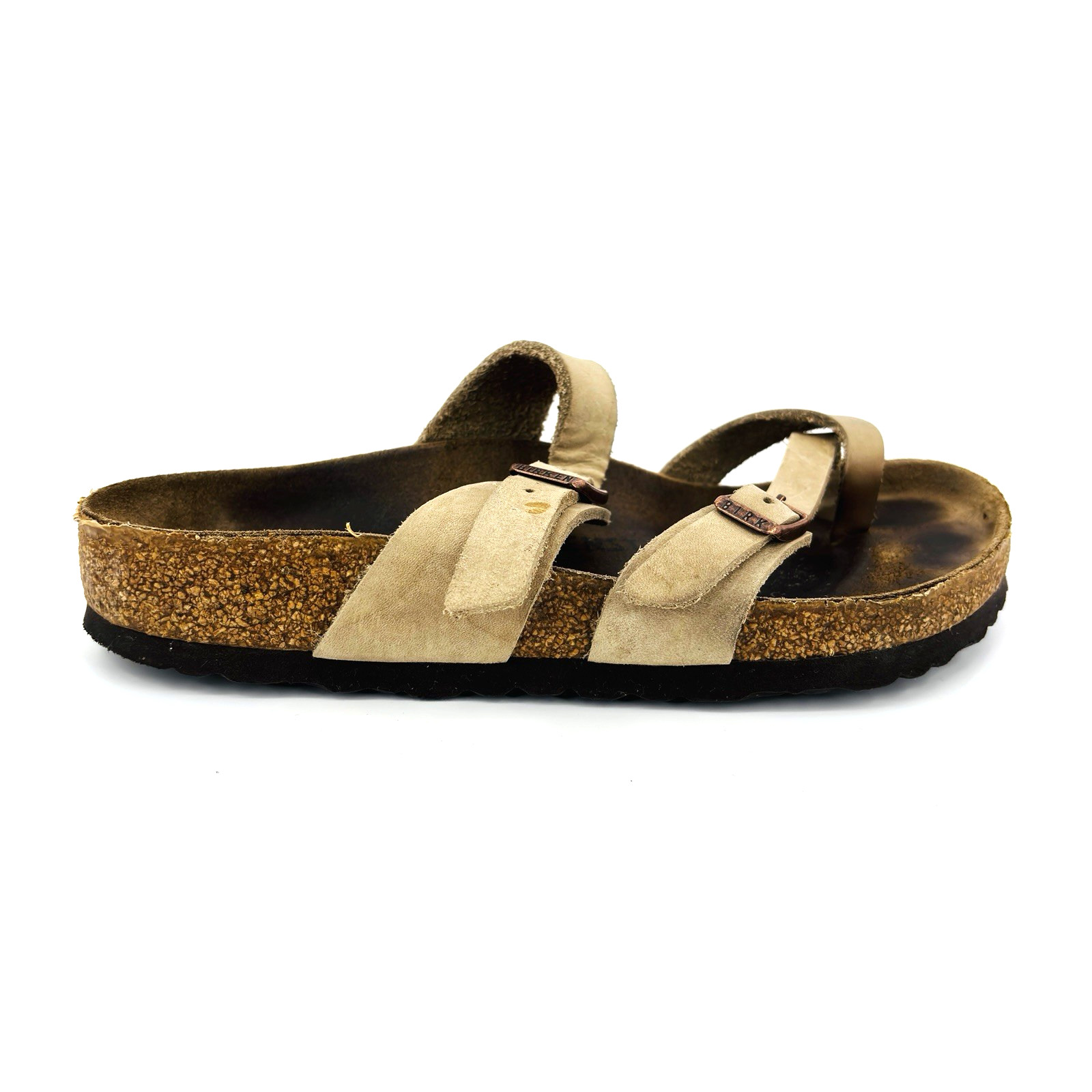 Womens 5 36 Regular Birkenstock Mayari Tan Genuine Leather Strap Toe Ring Sandal